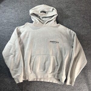 Fear Of God Essentials Hoodie Mens Medium Gray Fleece Logo Graphic Pullover